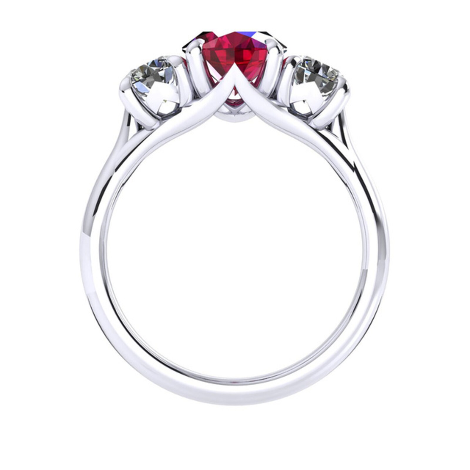 Mappin & b Ena Harkness 18ct White Gold And Three Stone 6x4mm Ruby