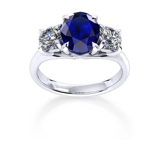 Ena Harkness 18ct White Gold And Three Stone 6x4mm Sapphire Ring - Ring Size O