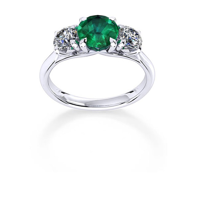 Ena Harkness 18ct White Gold And Three Stone 6mm Emerald Ring - Ring Size P