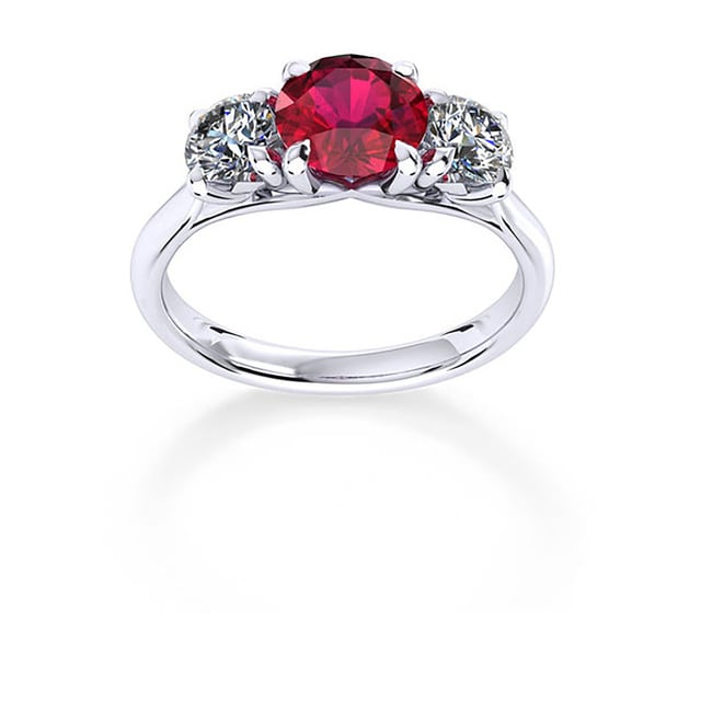 Ena Harkness 18ct White Gold And Three Stone 6mm Ruby Ring - Ring Size M