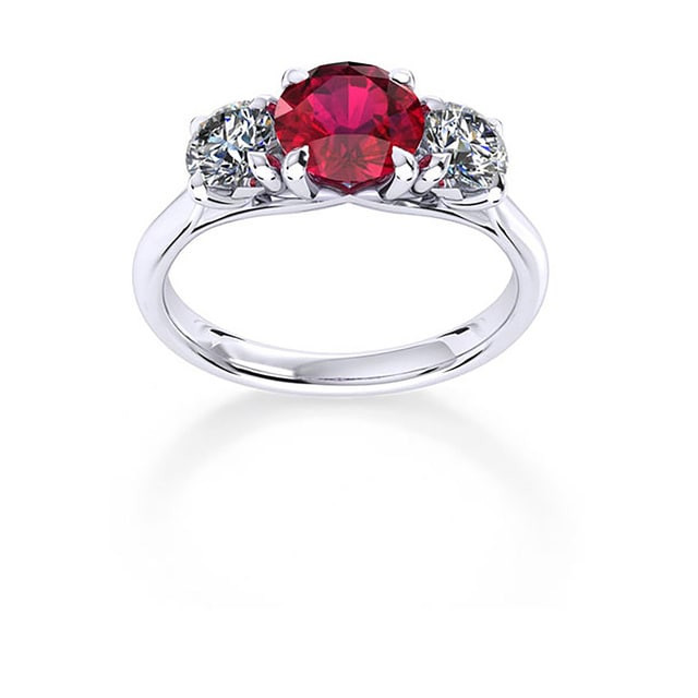 Ena Harkness 18ct White Gold And Three Stone 5mm Ruby Ring - Ring Size J