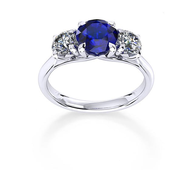 Ena Harkness 18ct White Gold And Three Stone 5mm Sapphire Ring - Ring Size O