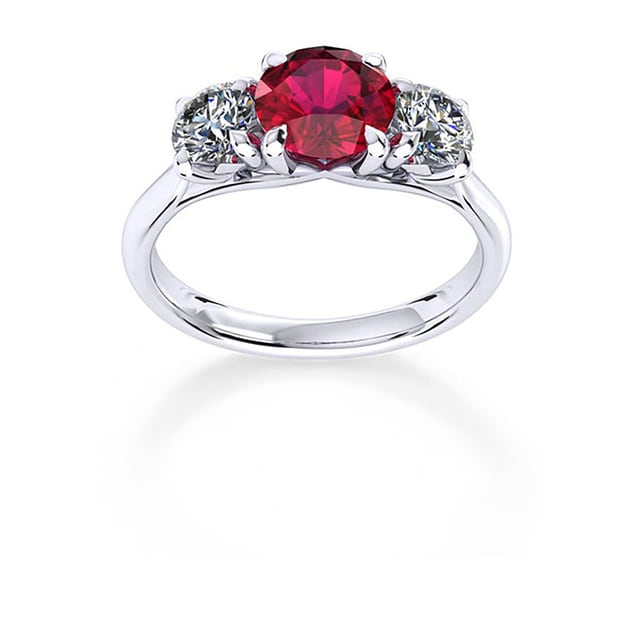 Mappin & Webb Ena Harkness 18ct White Gold And Three Stone 4mm Ruby Ring