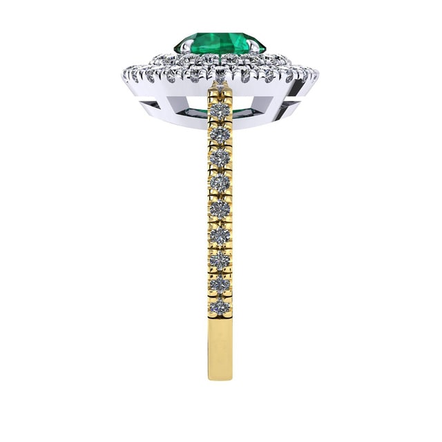 Mappin & Webb Alba Double Halo 18ct Yellow Gold And 6mm Emerald Ring