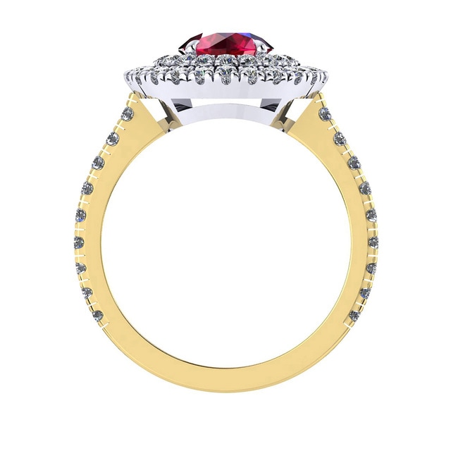 Mappin & Webb Alba Double Halo 18ct Yellow Gold And 6mm Ruby Ring