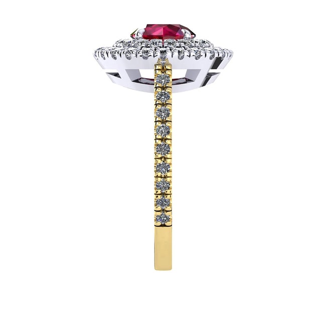 Mappin & Webb Alba Double Halo 18ct Yellow Gold And 6mm Ruby Ring