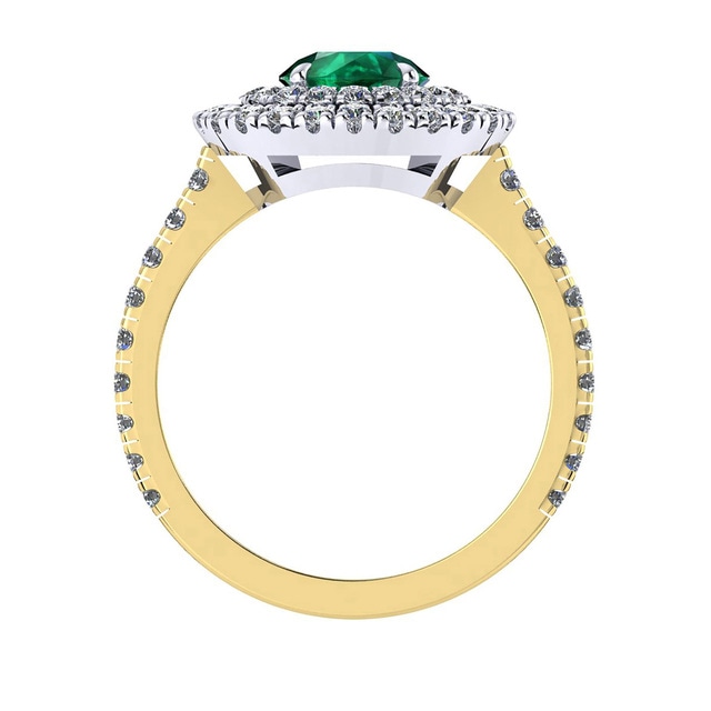 Mappin & Webb Alba Double Halo 18ct Yellow Gold And 5mm Emerald Ring