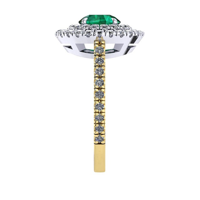 Mappin & Webb Alba Double Halo 18ct Yellow Gold And 5mm Emerald Ring