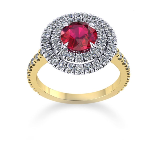 Mappin & Webb Alba Double Halo 18ct Yellow Gold And 5mm Ruby Ring