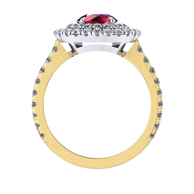 Mappin & Webb Alba Double Halo 18ct Yellow Gold And 5mm Ruby Ring