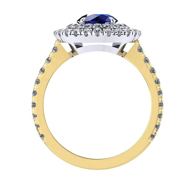 Mappin & Webb Alba Double Halo 18ct Yellow Gold And 5mm Sapphire Ring