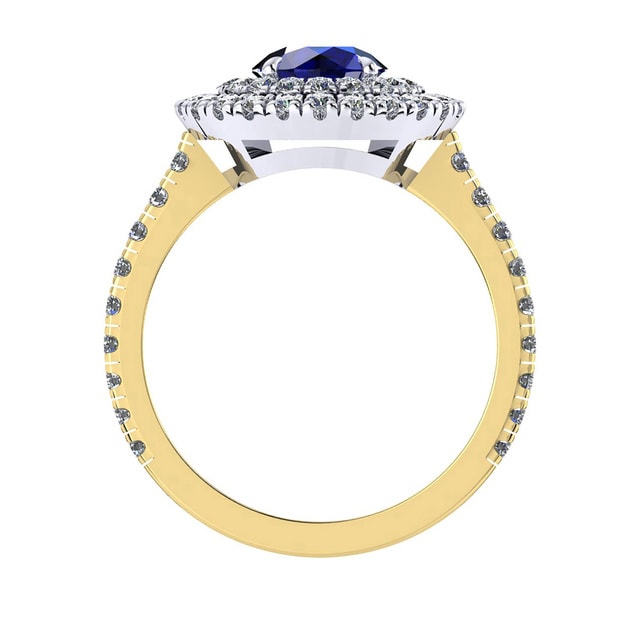 Mappin & Webb Alba Double Halo 18ct Yellow Gold And 5mm Sapphire Ring