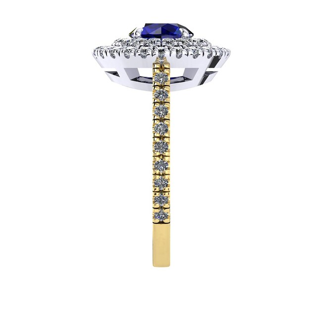 Mappin & Webb Alba Double Halo 18ct Yellow Gold And 5mm Sapphire Ring