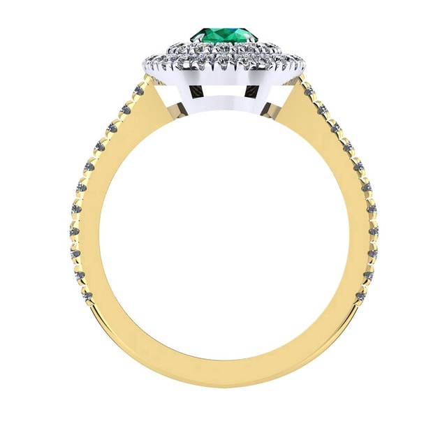 Mappin & Webb Alba Double Halo 18ct Yellow Gold And 4mm Emerald Ring