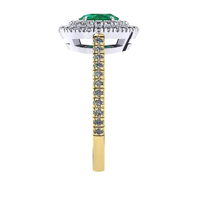 Mappin & Webb Alba Double Halo 18ct Yellow Gold And 4mm Emerald Ring