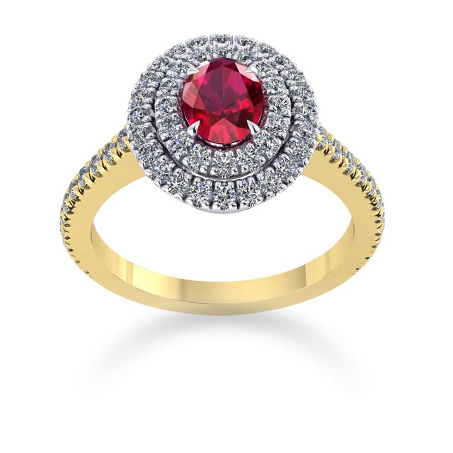 Mappin & Webb Alba Double Halo 18ct Yellow Gold And 4mm Ruby Ring