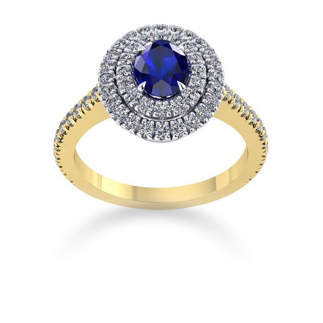Mappin & Webb Alba Double Halo 18ct Yellow Gold And 4mm Sapphire Ring