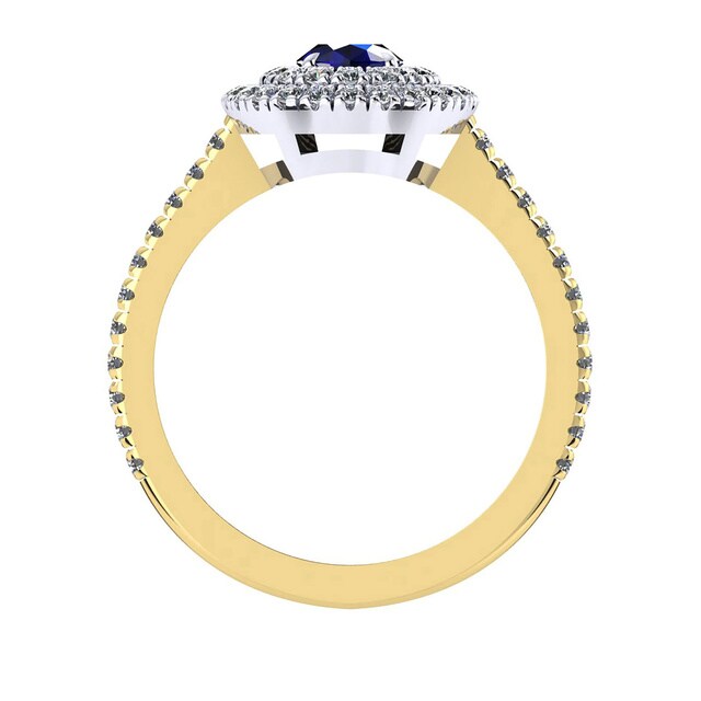 Mappin & Webb Alba Double Halo 18ct Yellow Gold And 4mm Sapphire Ring - Ring Size P