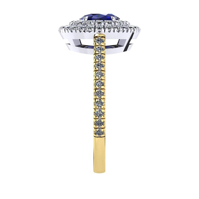 Mappin & Webb Alba Double Halo 18ct Yellow Gold And 4mm Sapphire Ring - Ring Size P