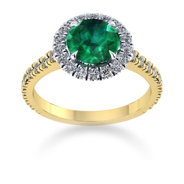 Mappin & Webb Amelia Halo 18ct Yellow Gold And 6mm Emerald Ring