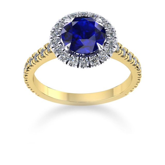 Amelia Halo 18ct Yellow Gold And 6mm Sapphire Ring - Ring Size P