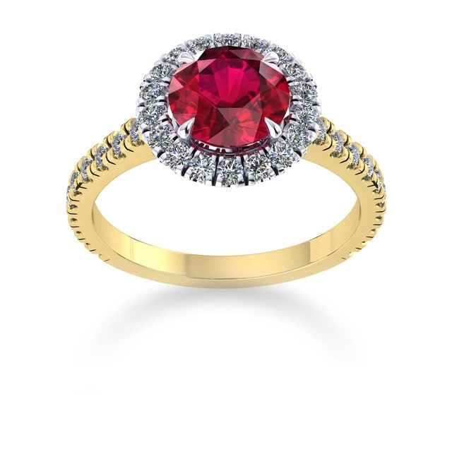 Amelia Halo 18ct Yellow Gold And 5mm Ruby Ring - Ring Size K