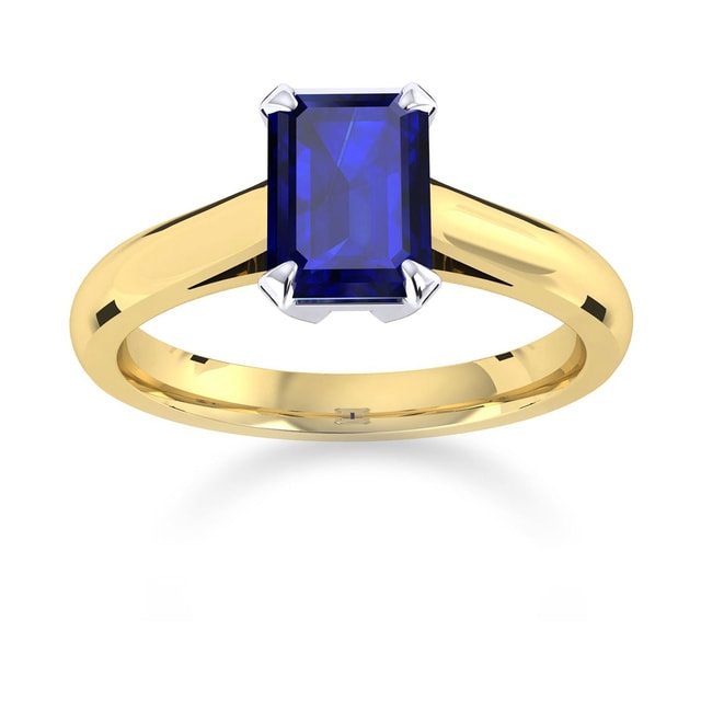 Mappin & Webb Belvedere 18ct Yellow Gold Emerald Cut 7x5mm Sapphire Ring