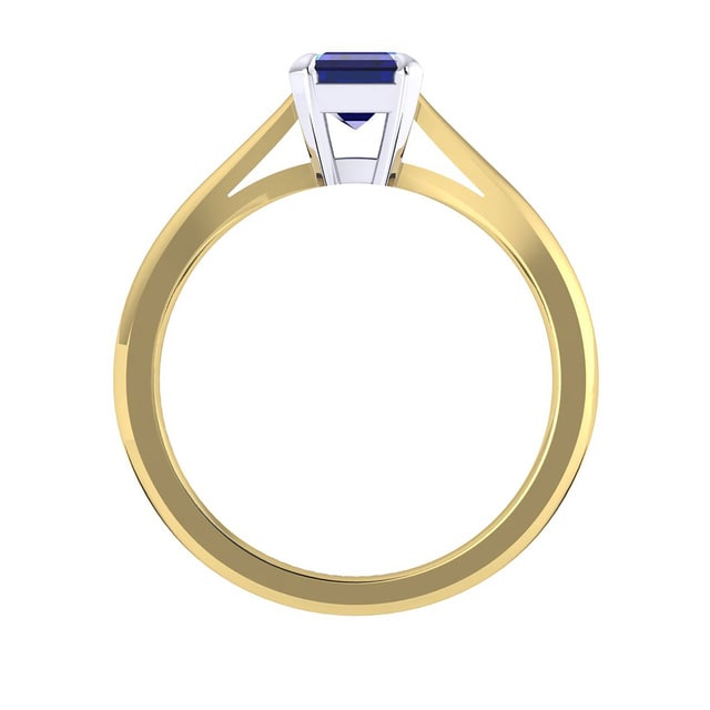 Mappin & Webb Belvedere 18ct Yellow Gold Emerald Cut 7x5mm Sapphire Ring