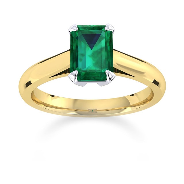 Belvedere 18ct Yellow Gold Emerald Cut 6x4mm Emerald Ring - Ring Size K