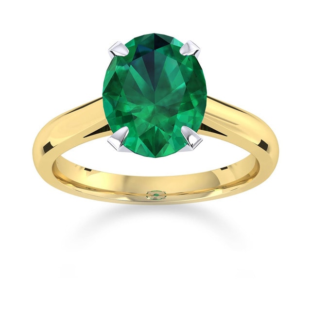 Belvedere 18ct Yellow Gold Oval Cut 9x7mm Emerald Ring - Ring Size M