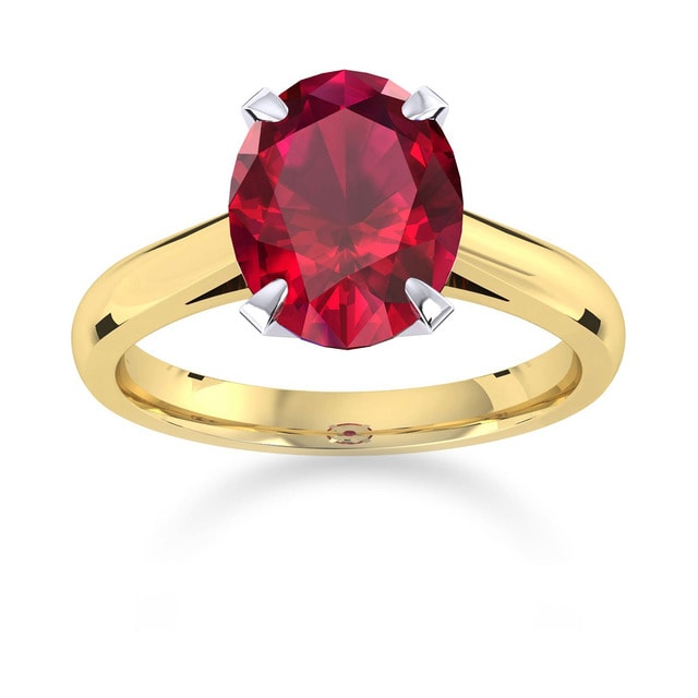 Belvedere 18ct Yellow Gold Oval Cut 7x5mm Ruby Ring - Ring Size P