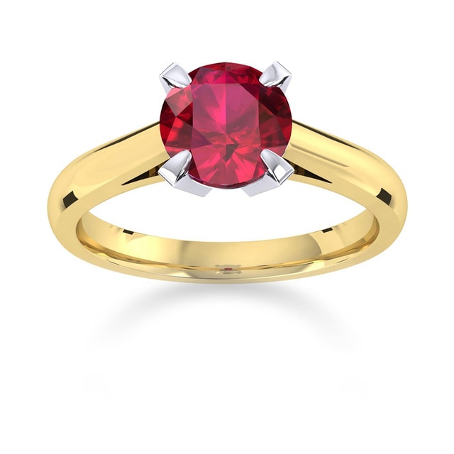 Belvedere 18ct Yellow Gold Round Cut 5mm Ruby Ring - Ring Size J