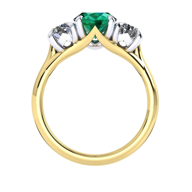 Mappin & Webb Ena Harkness 18ct Yellow Gold And Three Stone 9x7mm Emerald Ring