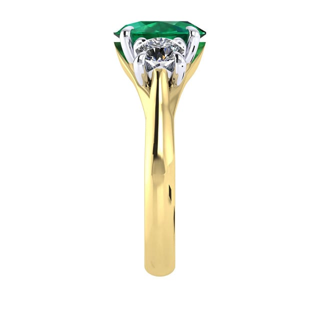 Mappin & Webb Ena Harkness 18ct Yellow Gold And Three Stone 9x7mm Emerald Ring