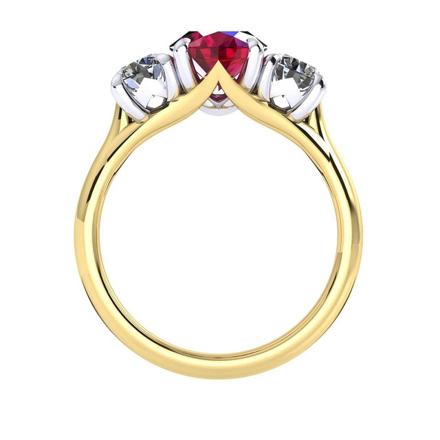 Mappin & Webb Ena Harkness 18ct Yellow Gold And Three Stone 9x7mm Ruby Ring