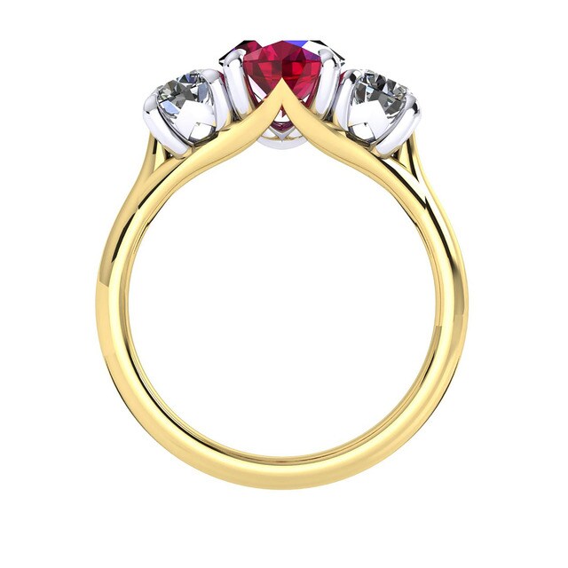Mappin & Webb Ena Harkness 18ct Yellow Gold And Three Stone 9x7mm Ruby Ring