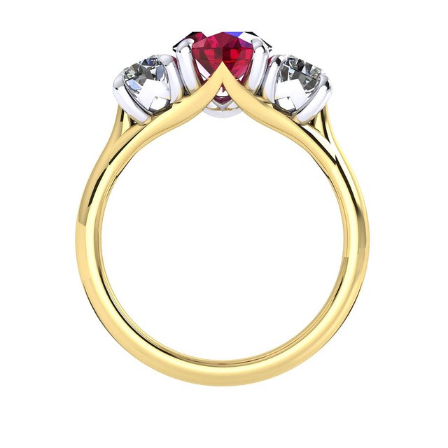 Mappin & Webb Ena Harkness 18ct Yellow Gold And Three Stone 9x7mm Ruby Ring