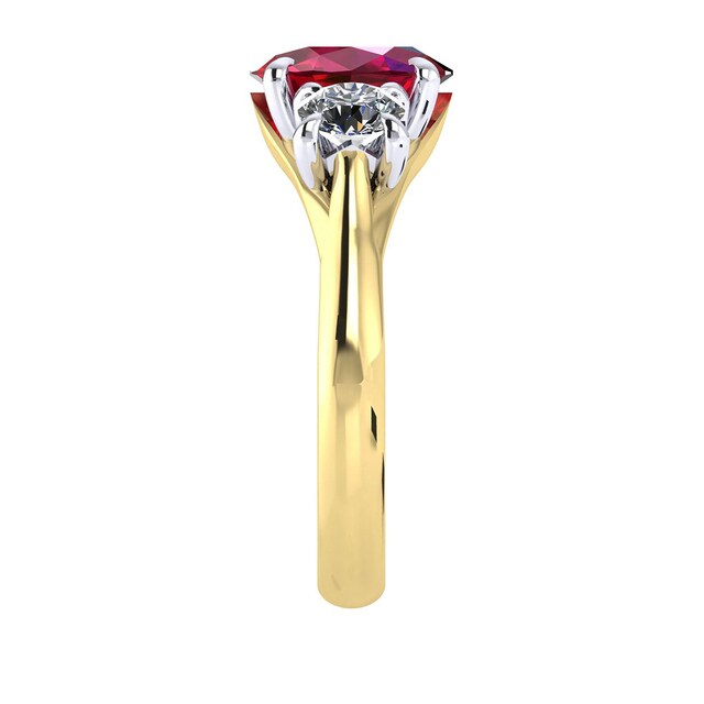 Mappin & Webb Ena Harkness 18ct Yellow Gold And Three Stone 9x7mm Ruby Ring