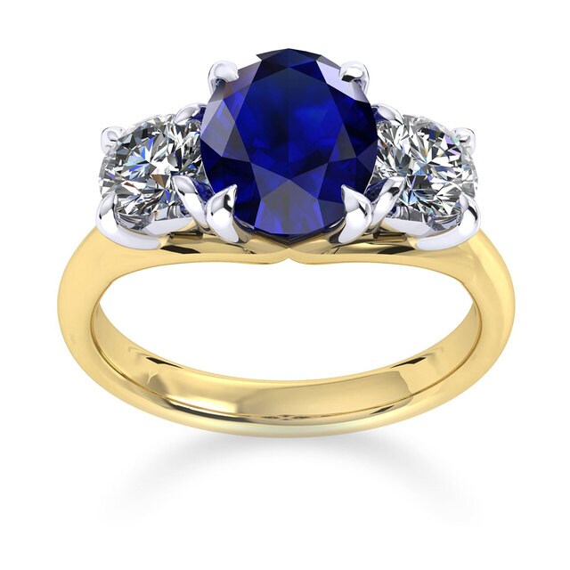 Ena Harkness 18ct Yellow Gold And Three Stone 9x7mm Sapphire Ring - Ring Size J