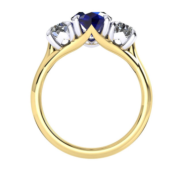 Mappin & Webb Ena Harkness 18ct Yellow Gold And Three Stone 9x7mm Sapphire Ring