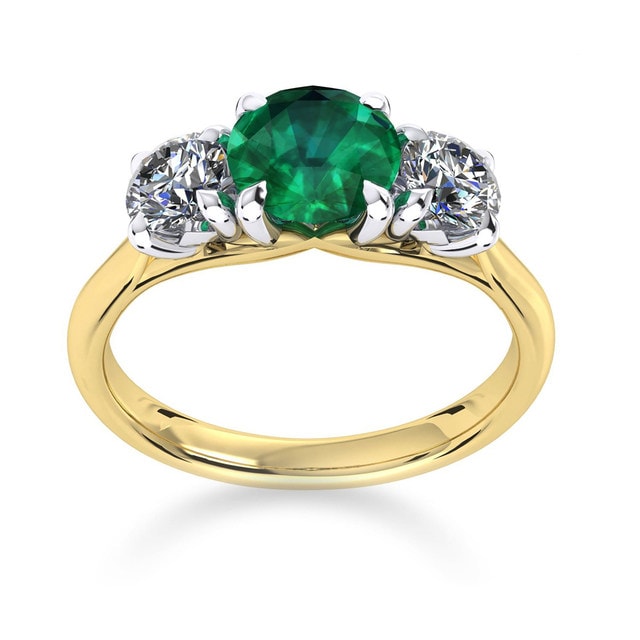 Ena Harkness 18ct Yellow Gold And Three Stone 6mm Emerald Ring - Ring Size L