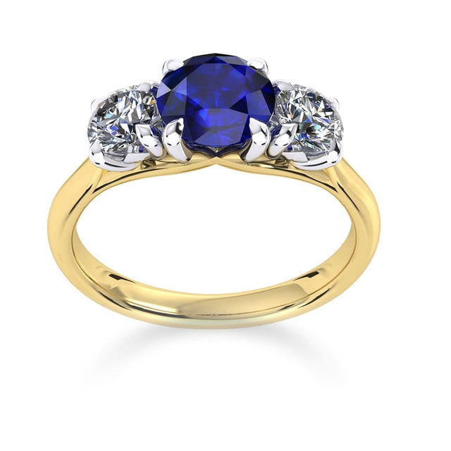 Ena Harkness 18ct Yellow Gold And Three Stone 6mm Sapphire Ring - Ring Size O