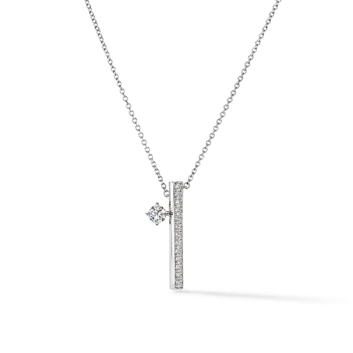 Hearts On Fire 18K White Gold Barre 0.45cttw Floating Single Diamond Pavé Pendant Necklace