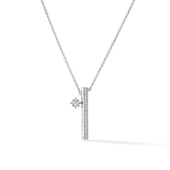 Hearts On Fire 18K White Gold Barre 0.45cttw Floating Single Diamond Pavé Pendant Necklace