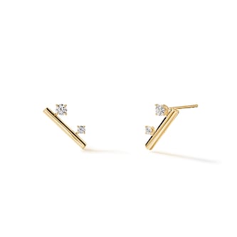 Hearts On Fire 18K Yellow Gold Barre 0.30cttw Floating Diamond Climber Earrings