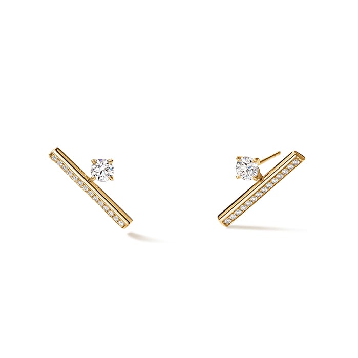 Hearts On Fire 18K Yellow Gold Barre 0.80cttw Floating Single Diamond Pavé Climber Earrings