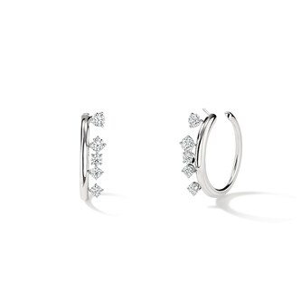 Hearts On Fire 18K White Gold Barre 1.35cttw Floating Diamond Small Hoop Earrings Hearts On Fire 18K White Gold Barre 1.35cttw Floating Diamond Small Hoop Earrings