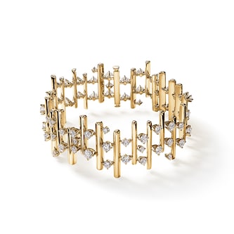 Hearts On Fire 18K Yellow Gold Barre Multi Row 6.40cttw Diamond Bracelet - Size 7"