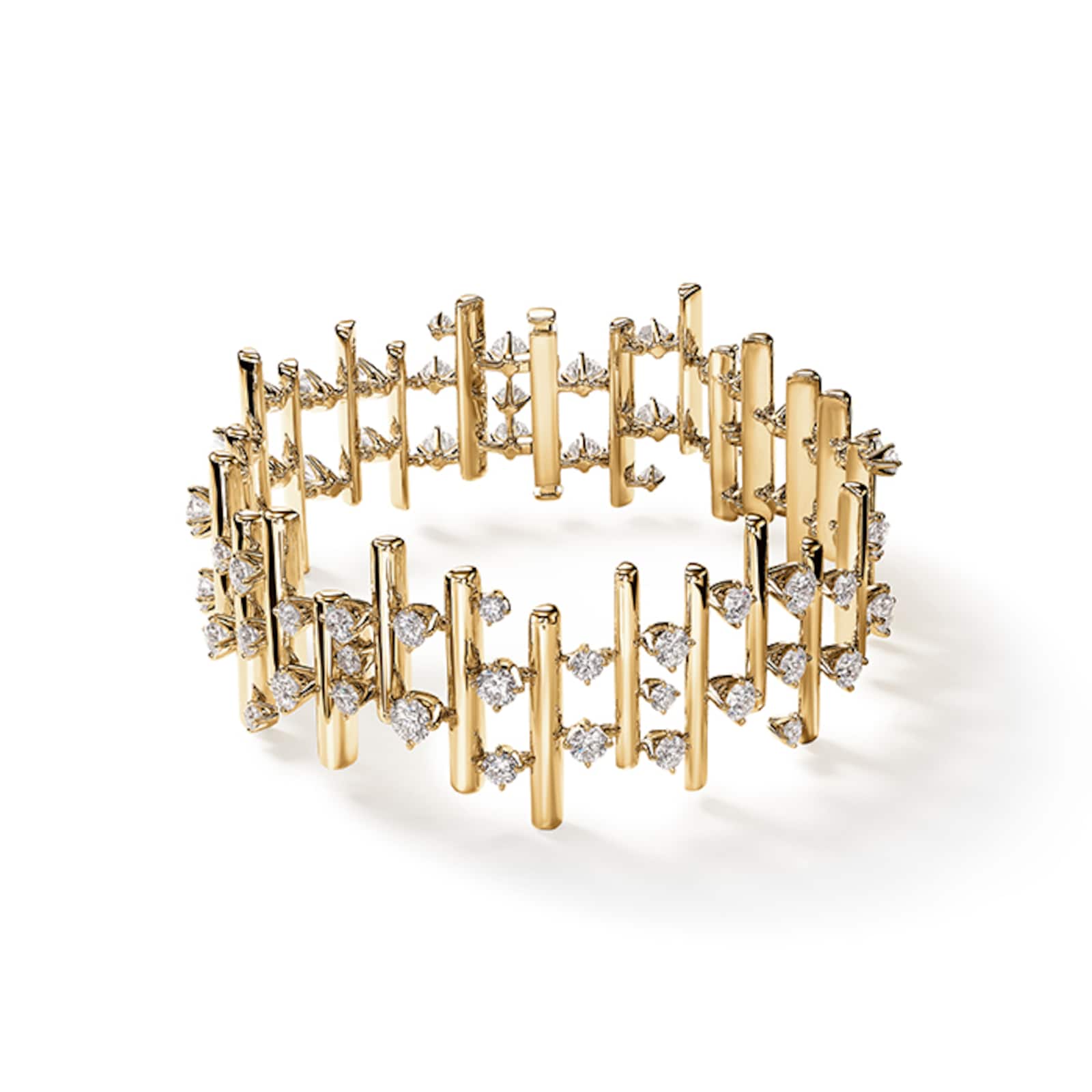 Hearts On Fire 18K Yellow Gold Barre Multi Row 6.40cttw Diamond Bracelet - Size 7"
