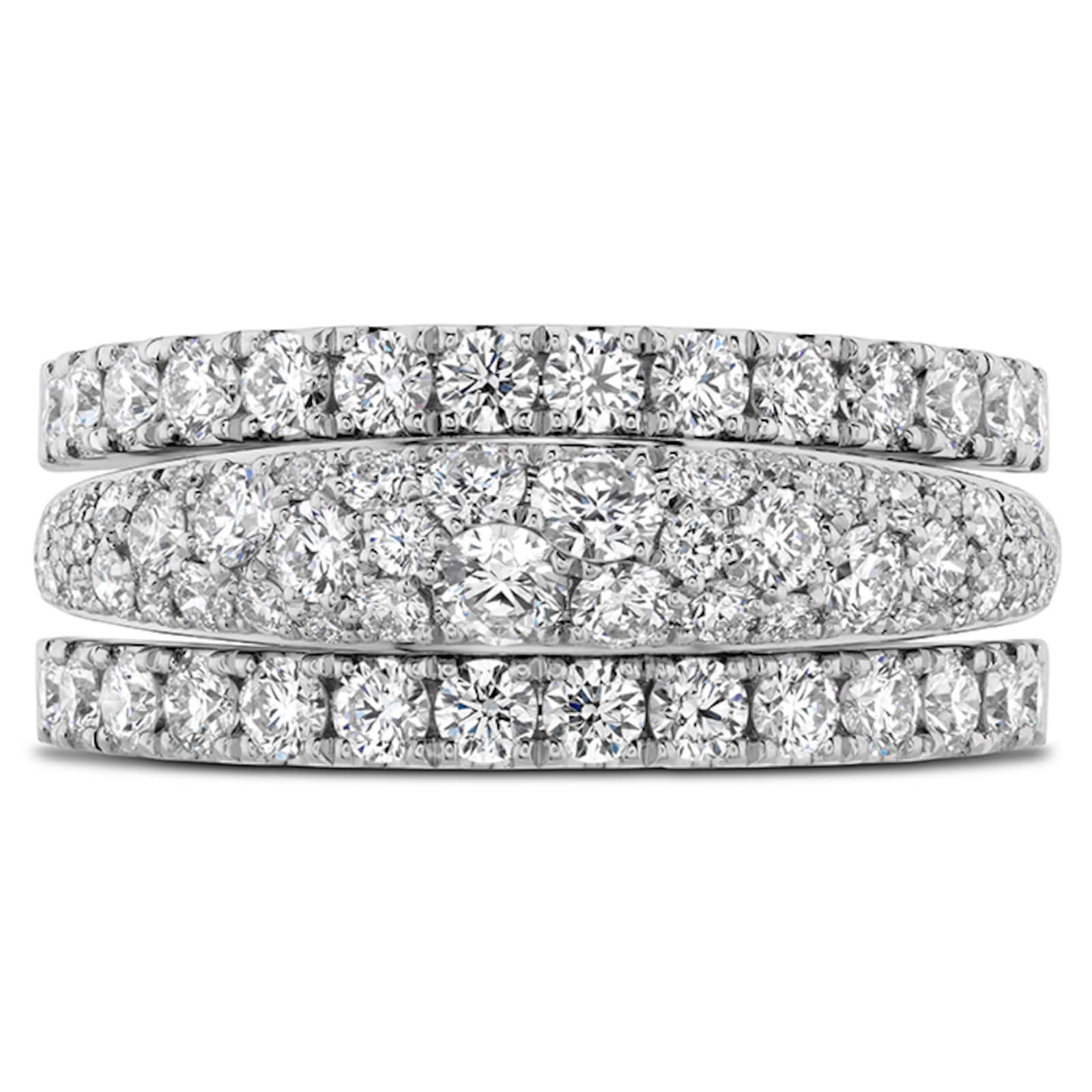 Hearts On Fire 18K White Gold Grace Triple Row 1.56cttw Diamond Ring - Size 6.5